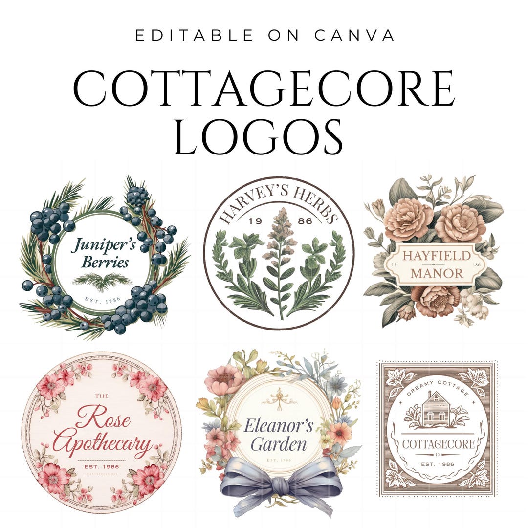 Cottagecore Logos Template Canva Vintage Aesthetic Whimsical Branding ...