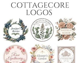 Cottagecore Logos Template Canva Vintage Aesthetic Whimsical Branding Handmade Small Biz Editable Logo Floral Rustic Branding
