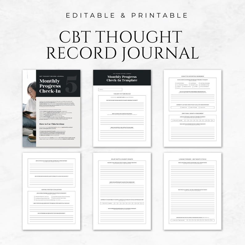 CBT Thought Record Journal Template Printable Editable Canva Template ...