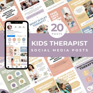 Kids Therapists Social Media Posts Child Therapy Canva Templates for Child Counselors, Play Therapists, Pediatric Therapy Instagram Content