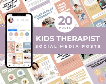 Kids Therapists Social Media Posts Child Therapy Canva Templates for Child Counselors, Play Therapists, Pediatric Therapy Instagram Content