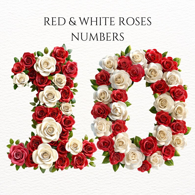 Rose Numbers Clipart Red Rose Clipart White Rose Clipart Floral Numbers ...