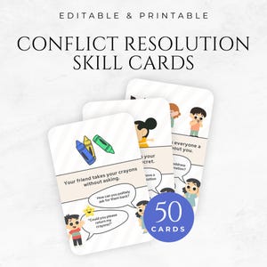 Modelo de Cartões de Habilidades de Resolução de Conflitos para Crianças Cartões de Habilidades para Imprimir para Crianças Cartões de Regulação Emocional Cartões de Resolução de Problemas para Crianças