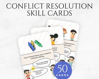 Conflict Resolution Skill Cards for Kids Template Printable Skill Cards for Kids Emotional Regulation Cards Problem Solving Cards for Kids