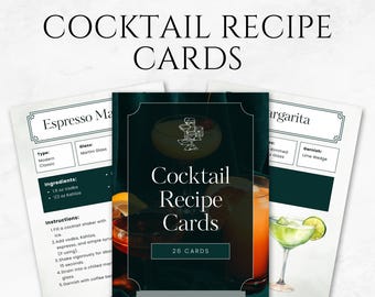 Cocktail Recipe Cards Templates Printable Drink Recipe Card Bar Cart Decor Mixology Card Signature Drink Cards Bartender Cocktail Menu Card
