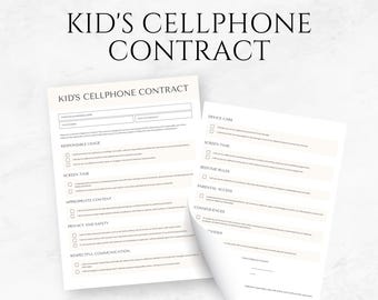 Kid's Cellphone Contract Template Child Phone Agreement Parenting Contract Family Tech Rules Screen Time Contract Teen Phone Contract Canva