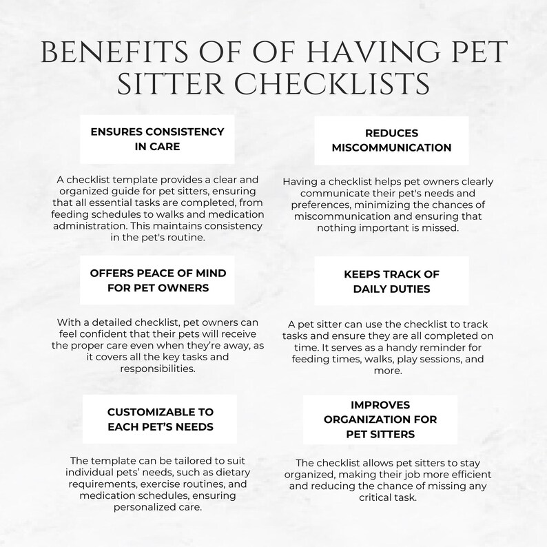 Pet Sitter Checklists Template Printable Dog Sitter Checklist Cat Sitter Checklist Bird Sitter ...