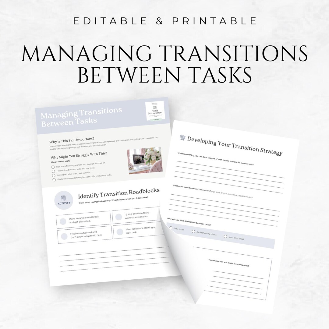 Managing Transitions Between Tasks Template Canva Task Planner ...