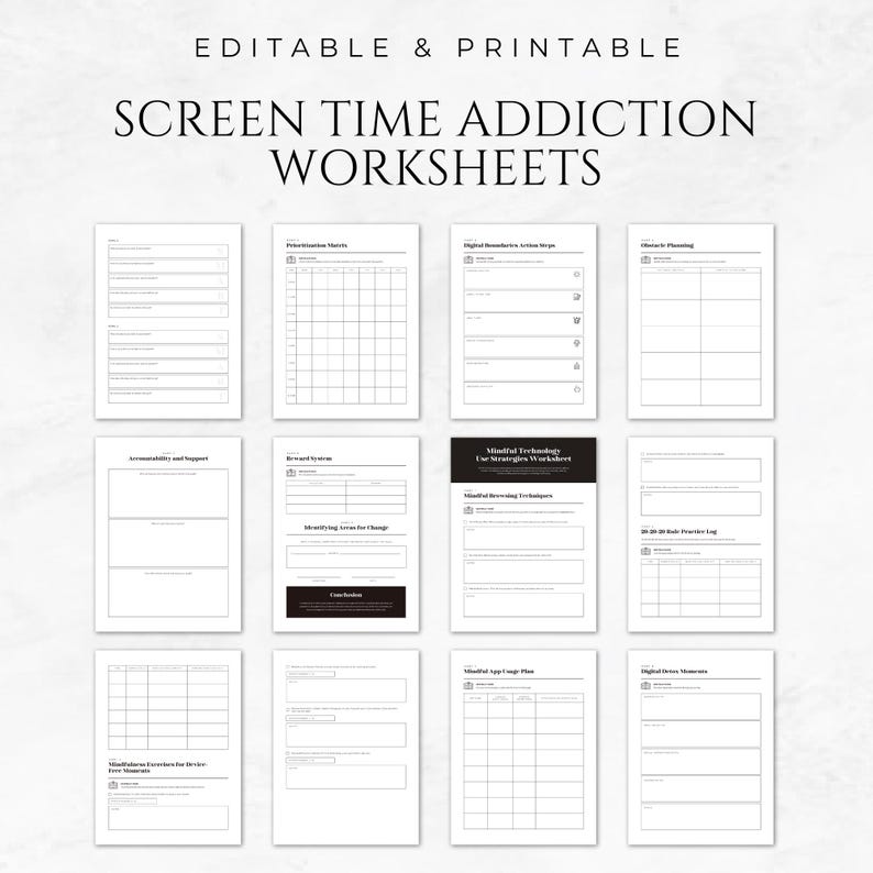 Screen Time Addiction Worksheets Template Screen Time Tracker Digital ...