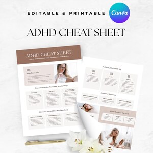 ADHD Cheat Sheet Canva Template Editable ADHD Strategy Guide Printable ADHD Tips and Tricks Sheet adhd Resource for Coaches and Therapists