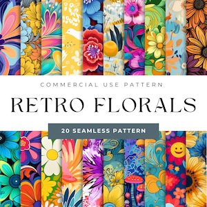 Motifs floraux rétro sans couture, motifs numériques renaissance des années 1970, motifs rétro, motifs vintage, motifs floraux, motif coloré, motifs de style hippie