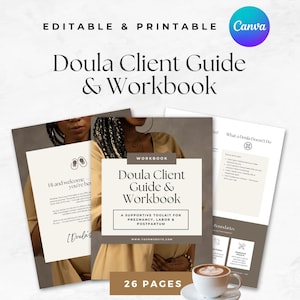 Doula Client Guide & Workbook Template Canva Workbook for Birth Professional Prenatal Support Checklist for Doulas Postpartum Planning Guide
