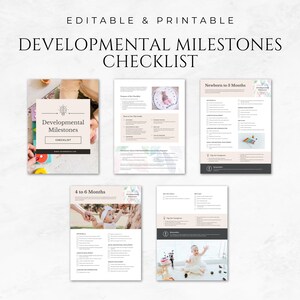 May include: Printable checklist for tracking developmental milestones for babies from newborn to 6 months. The checklist includes sections for each age group with a list of milestones to track. The checklist is designed to be used by parents and caregivers to track their child's development.