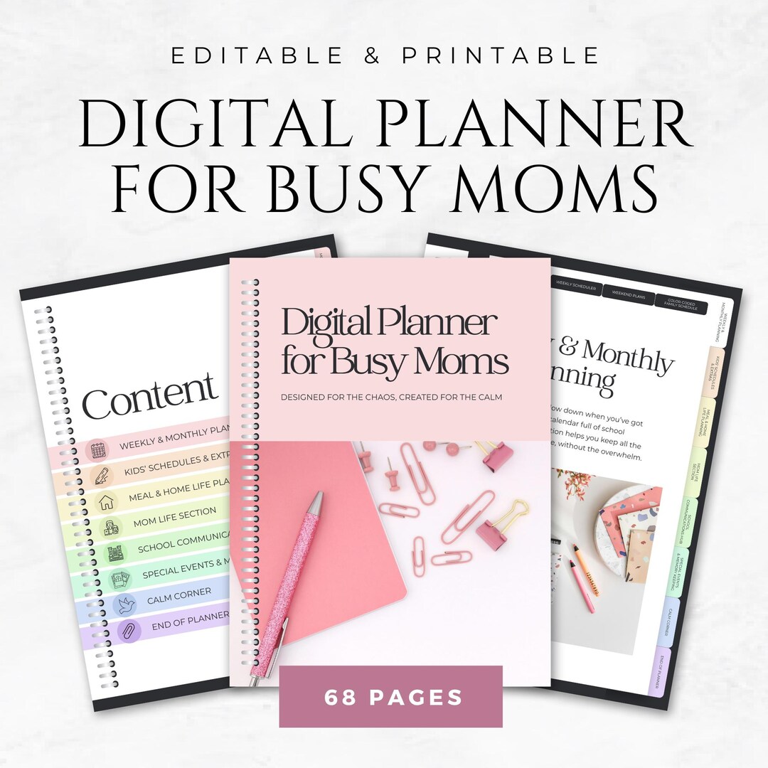 Digital Planner for Busy Moms Canva Template Editable Family Organizer ...
