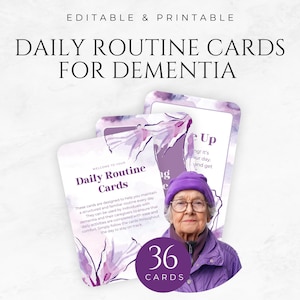 Tarjetas de rutina diaria para pacientes con demencia Tarjetas de rutina para el Alzheimer Herramientas para el cuidado de la demencia Plantillas para el cuidado de la memoria Cuidado de ancianos Apoyo para la demencia