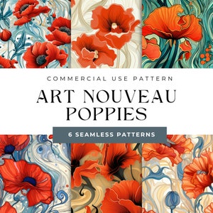 Art nouveau sans couture fleurs coquelicots motifs numériques coquelicots motifs floraux motifs de pavot vintage motif botanique motif de pavot vintage