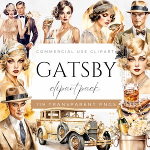 Pacote de clipart Gatsby 1920s Clipart Grandes gráficos de festa Gatsby Vintage Gatsby Retro Party Golden Flapper Girl Gatsby Glam Vintage Glamour