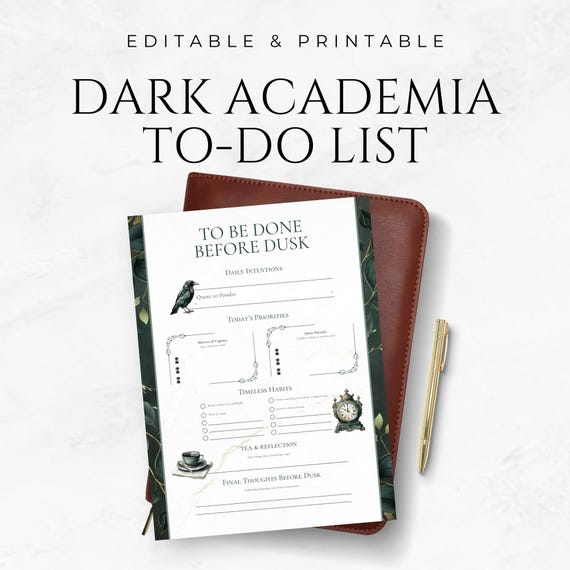 Dark Academia To-Do List Template Printable Vintage Planner Template Moody To Do List Gothic Aesthetic Template Editable Productivity Sheet