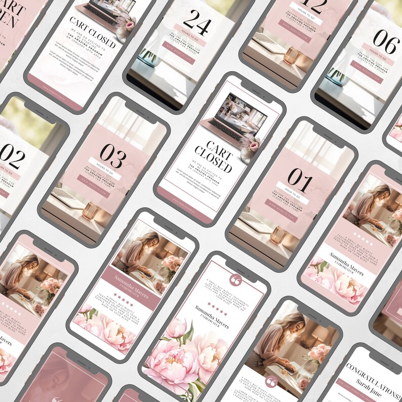 Peut inclure: Un collage d'images faisant la promotion d'un cours ou d'un programme en ligne. Les images pr&eacute;sentent un &eacute;cran d'ordinateur portable avec le texte "Cart Closed" et un compte &agrave; rebours. Les images pr&eacute;sentent &eacute;galement une femme travaillant &agrave; un bureau avec des fleurs et un ordinateur portable. Le texte "F&eacute;licitations !" est &eacute;galement visible sur l'image.