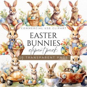 Easter Bunny Clipart Cute Bunnies PNG Watercolor Easter Clipart Bunny Illustration Easter Graphics Easter Sublimation Easter Animal Stickers