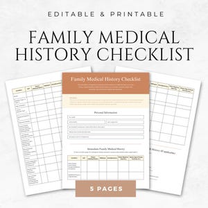 Family Medical History Checklist Canva Template – Editable Health Tracker for Patients, Caregivers & Wellness Coaches Intake Medical Form