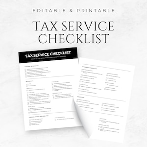 Tax Service Checklist Template Printable Tax Preparation Small Business Taxes Organizer Income Tax Planner Self-Employed Taxes Tracker Guide