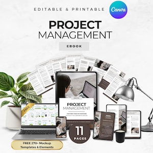Modèle d'ebook sur la gestion de projet, ebook imprimable Canva Business Productivity, guide de projet PDF, guide de workflow modifiable Gestion d'équipe