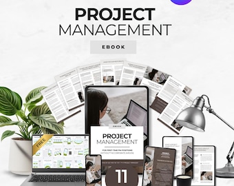 Project Management Ebook Template Printable Canva Business Productivity ebook Project Guide PDF, Editable Workflow Guide Team Management