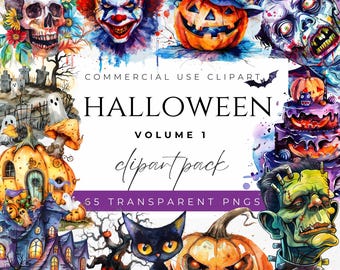 Halloween Clipart PNG Spooky Clipart Halloween Art Graphics Ghost Clipart Pumpkin Clipart Witch Clipart Vintage Halloween Haunted House PNG