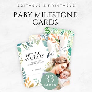 Cartes jalons bébé modifiables Cartes jalons bébé modifiables Modèles de faire-part de naissance Cartes jalons nouveau-né sur toile imprimable