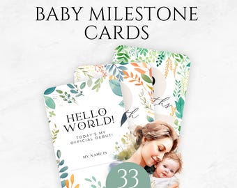 Baby Milestone Cards Editable Baby Milestone Digital Cards Birth Announcement Templates Newborn Baby Milestone Cards Printable Canva