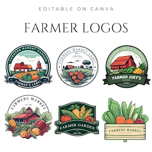 Farmer Logos Design Template Farm Business Logo Agriculture Logo Vintage Farm Logo Organic Farm Logo Farmhouse Style Logo Modern Farm Logo