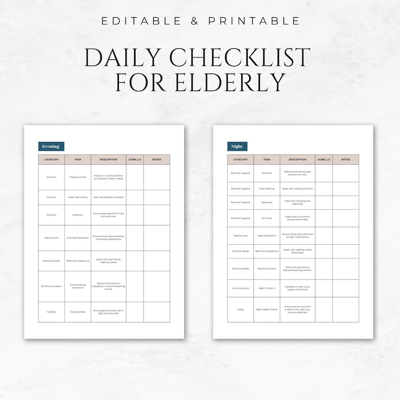 Daily Checklist for Elderly Senior Care Checklist Elderly Routine ...