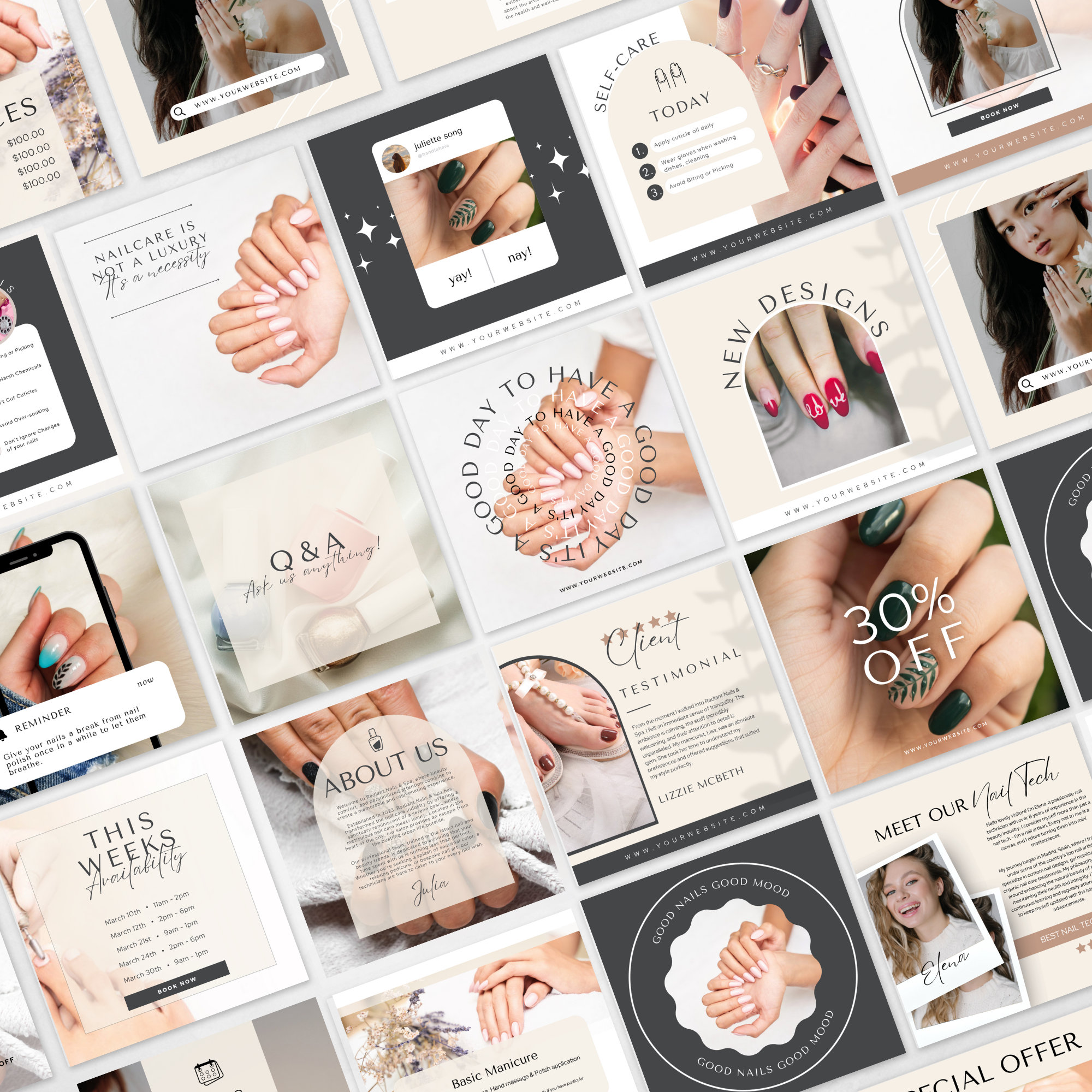 Nail Tech Instagram Post Templates Nail Salon Graphics Nail Tech ...