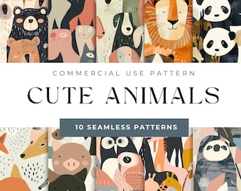 Seamless Cute Animals Digital Papers Cute Animals Pattern Kids Patterns Children's Book Characters Patterns, Style Inspiration - Jon Klassen