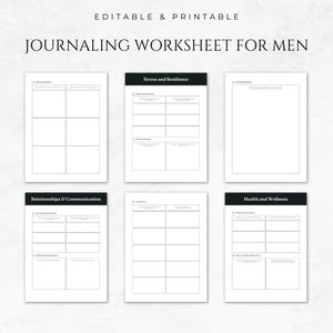 Journaling Worksheet for Men Template Printable Self-reflection Worksheets Mental Health ...