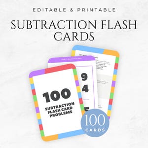 Subtraction Flash Cards Template Printable Math Flash Cards Math Learning Tools Educational Flashcards Elementary Math Activity for Kids