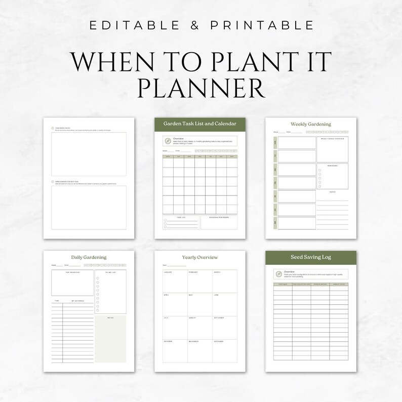 May include: Printable garden planner with sections for daily, weekly, and yearly gardening tasks, as well as a seed saving log and a garden task list and calendar.