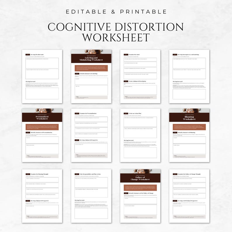 Cognitive Distortion Worksheet Template CBT Worksheet Cognitive ...
