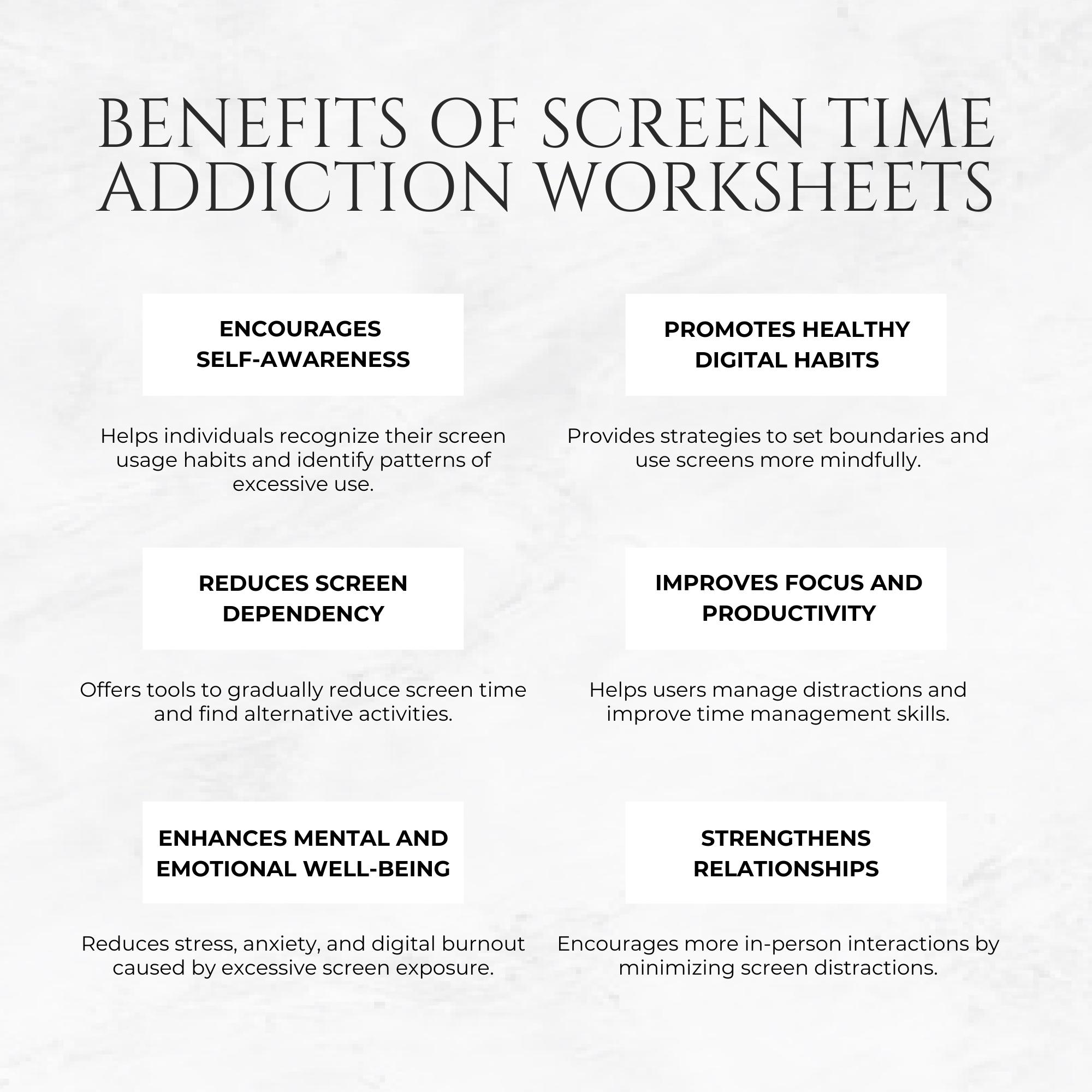 Screen Time Addiction Worksheets Template Screen Time Tracker Digital ...