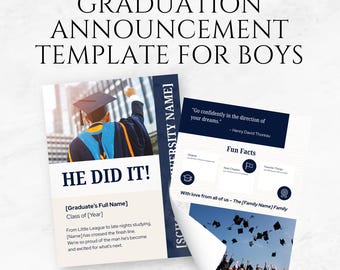 Masculine Graduation Announcement Template: Modern Photo Invite (Canva Editable, Digital Download