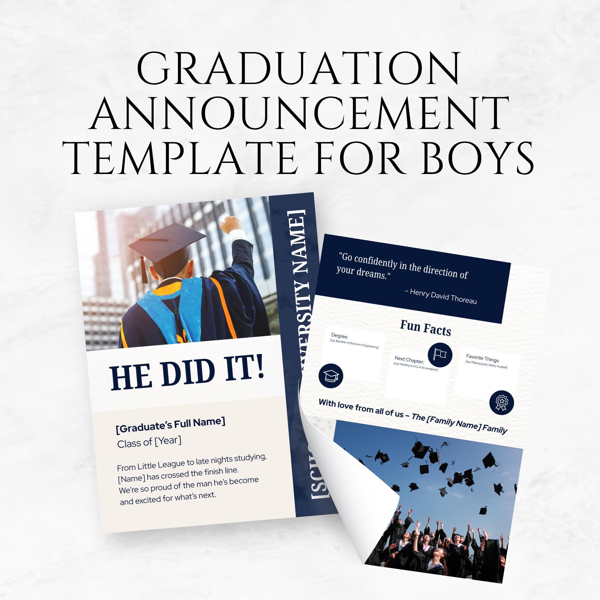 Masculine Graduation Announcement Template: Modern Photo Invite (Canva  Editable, Digital Download, image size:2000x2000
