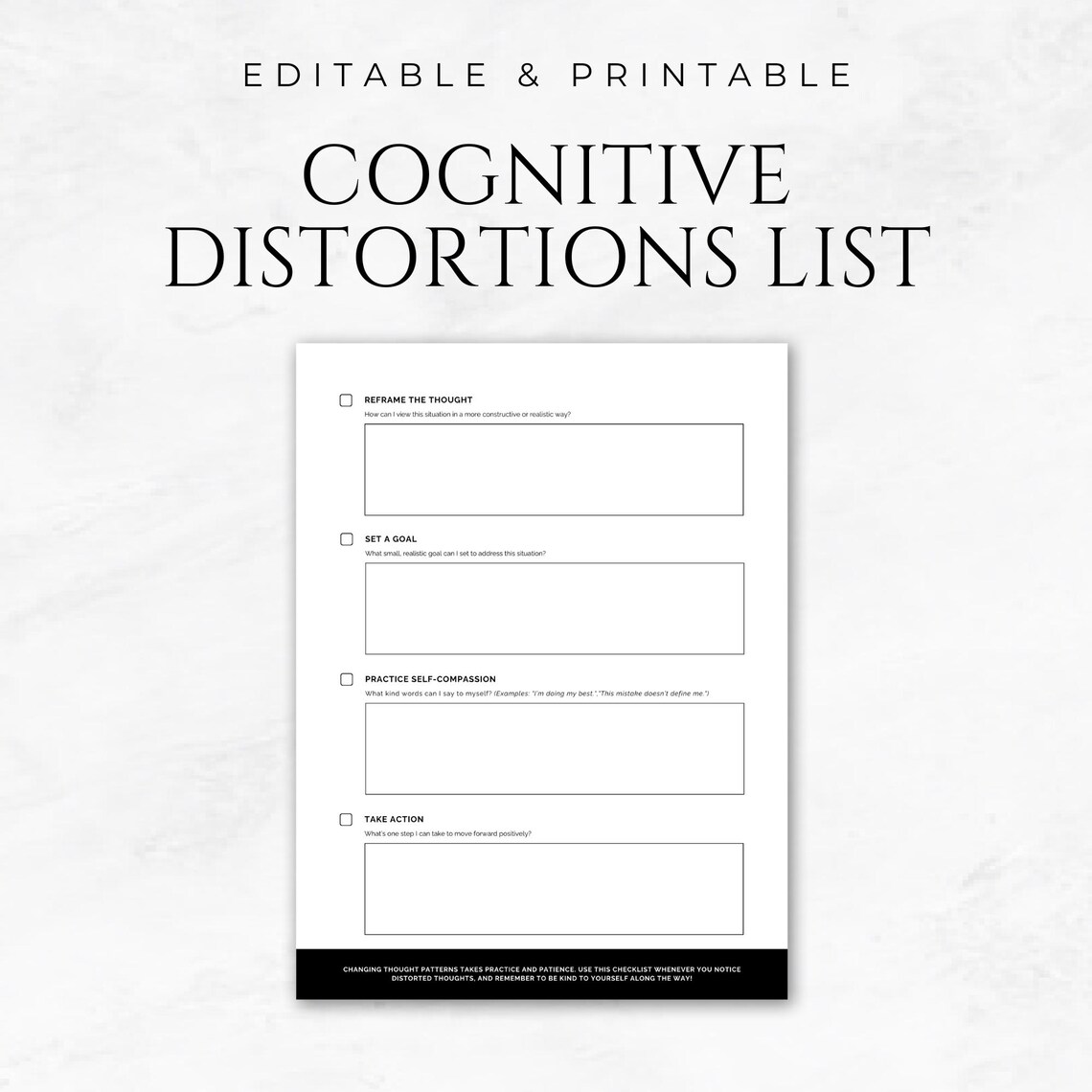 Cognitive Distortions List Template Printable Therapy Worksheet CBT ...