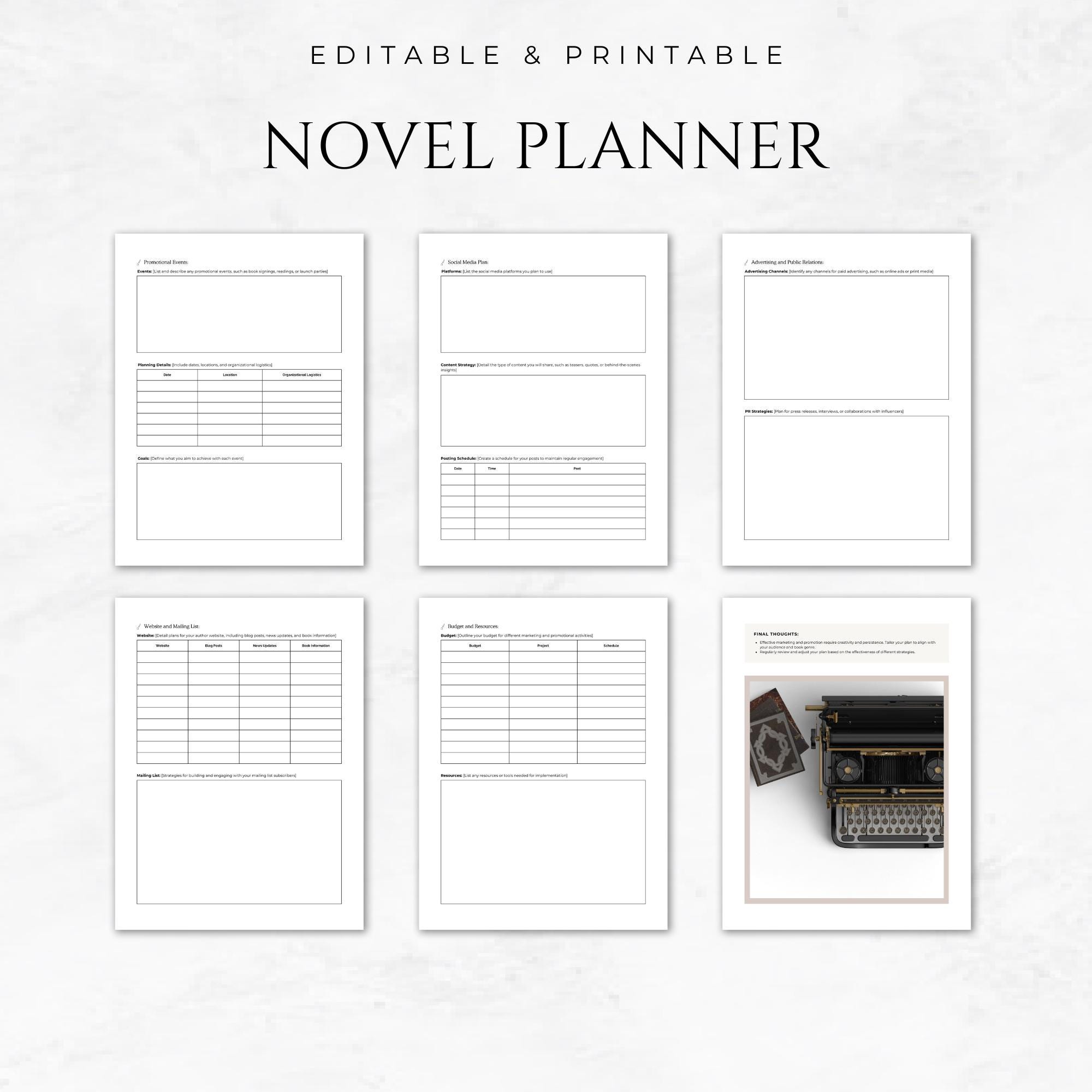 Novel Planner Template Editable Canva Writer Planner Book Planning ...
