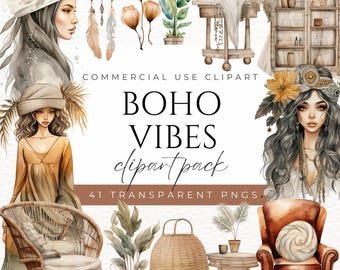 Boho Vibes Clipart Boho Aesthetic Boho Art Boho Watercolor Modern Boho Bohemian Clipart Hippie Clipart Boho Chic Graphics Earthy Tones PNG