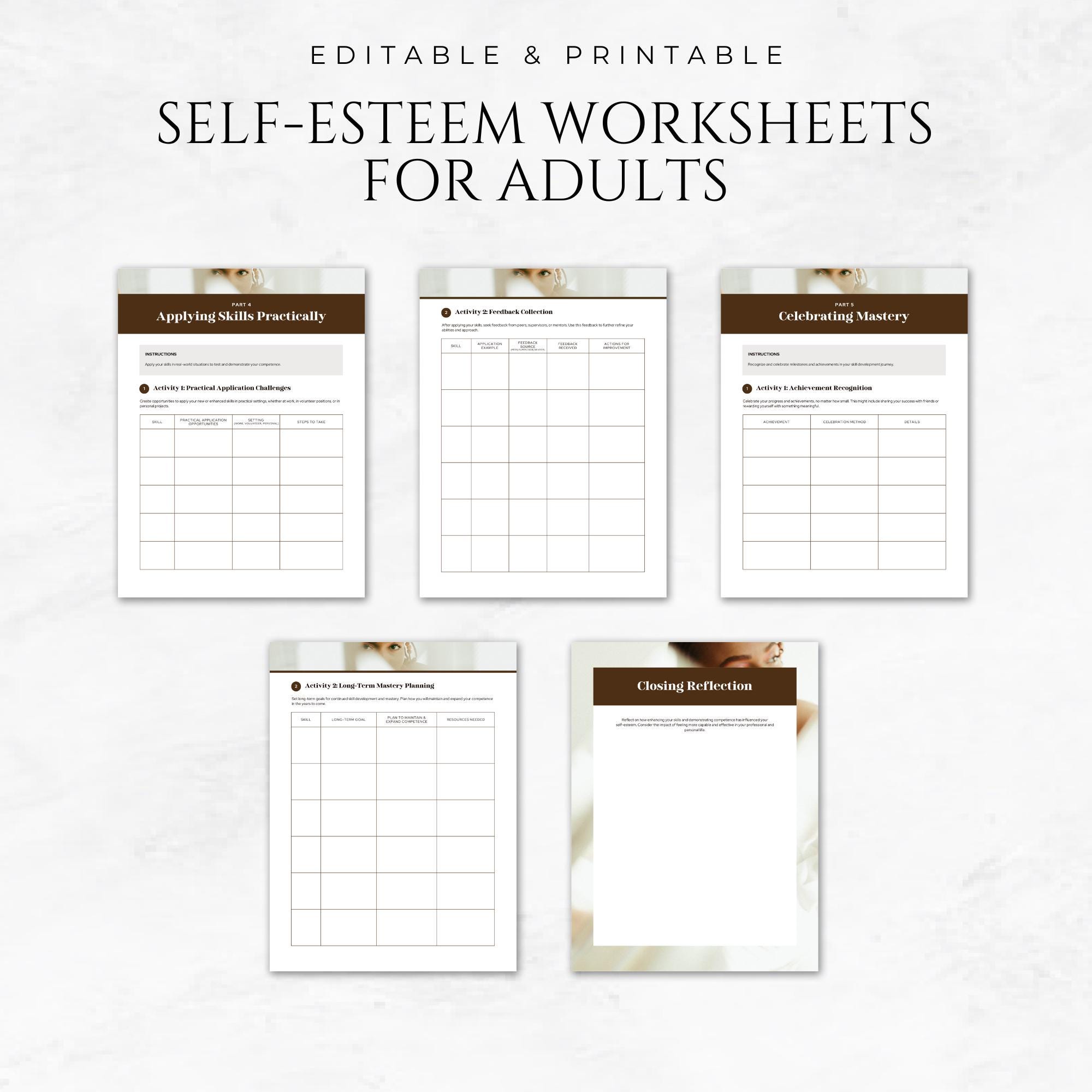 Self-esteem Worksheets for Adults Self-confidence Building Self-care Worksheets Mindset ...