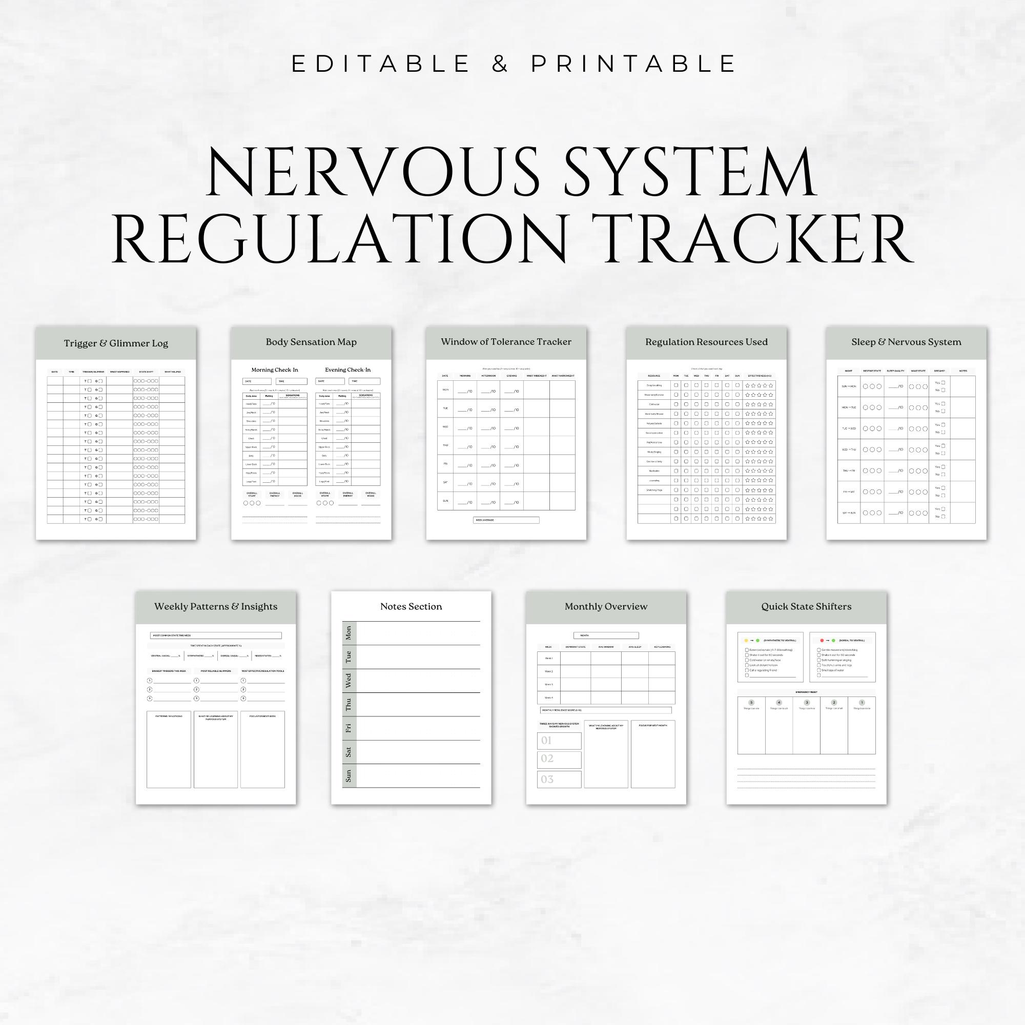 Nervous System Regulation Tracker Canva Template Somatic Healing ...