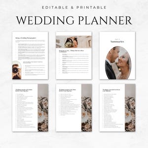 Puede incluir: Un planificador de bodas imprimible con listas de verificaci&oacute;n para contratar a un fot&oacute;grafo, para estar atento a las cosas que a menudo se pasan por alto y 50 cosas que hacer antes del gran d&iacute;a.