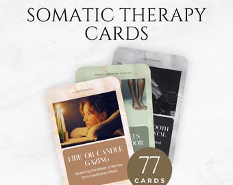 77 Somatic Therapy Cards: Trauma Healing, Grounding (Printable Canva Template)
