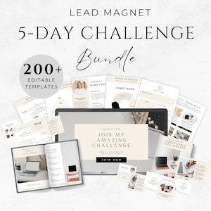 Online Challenge Lead Magnet Template Bundle, Canva Website Page, Free Challenge Workbook, Lead Magnet Funnel to Upsell, Email Newsletter